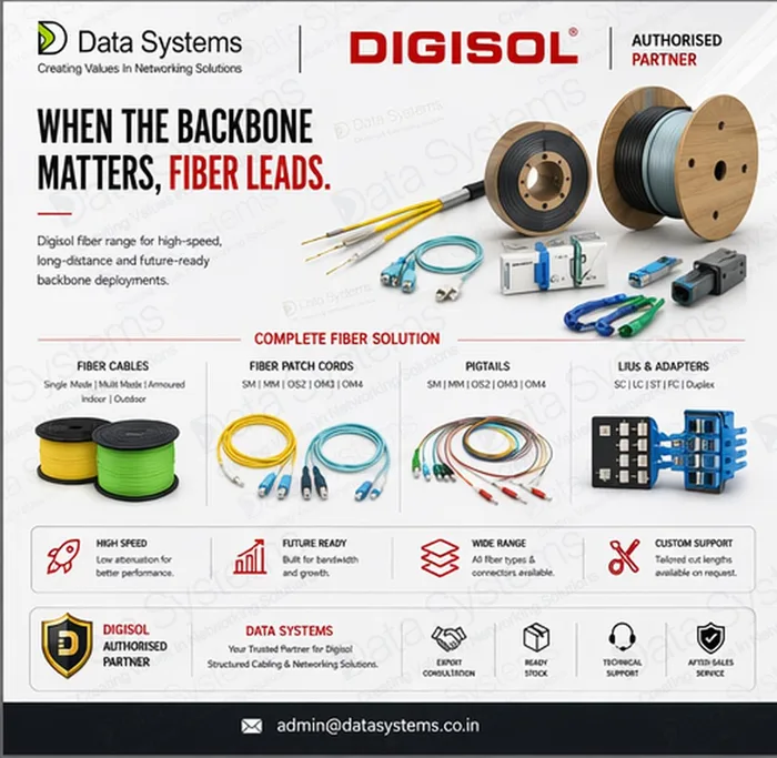 Digisol fibre cables, patch cords, pigtails, LIUs and adapters for high-speed long-distance backbone cabling