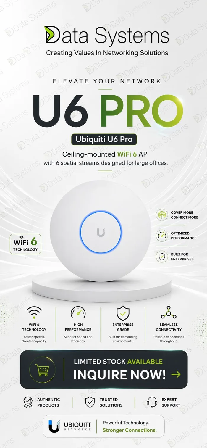Ubiquiti UniFi U6 Pro ceiling-mounted Wi-Fi 6 access point with six spatial streams, for large offices