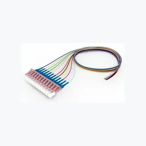 Singlemode LC/UPC Keyed Rose to Unconnectorized, Fiber Pigtail, 0.9 mm Tight Buffer, 12-Fiber Kit Blue - Aqua (1-12)