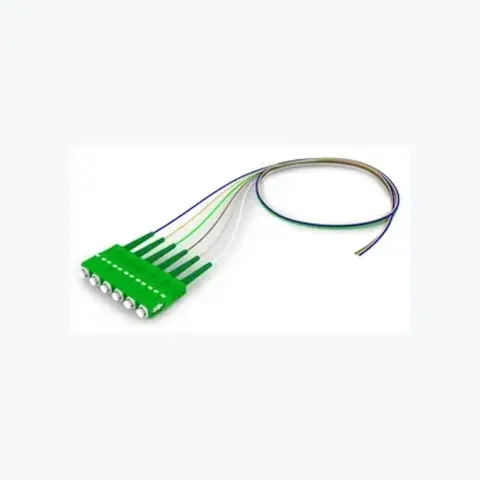 Singlemode SC APC to Unconnectorized, 0.9 mm Tight Buffer Fiber Pigtail, 6-fiber Kit, Blue - White (1-6)