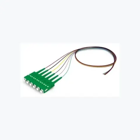 Singlemode SC APC to Unconnectorized, Fiber Pigtail, 0.9 mm Tight Buffer, 6-Fiber Kit Red - Aqua (7-12)
