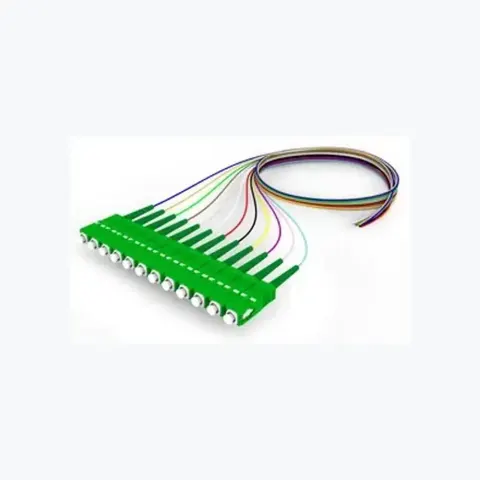 Singlemode SC APC to Unconnectorized, 0.9 mm Tight Buffer Fiber Pigtail, 12-fiber Kit, Blue - Aqua (1-12)