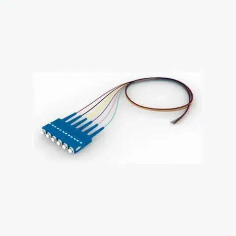 Singlemode SC/UPC to Unconnectorized, Fiber Pigtail, 0.9 mm Tight Buffer, 6-Fiber Kit Red - Aqua (7-12)