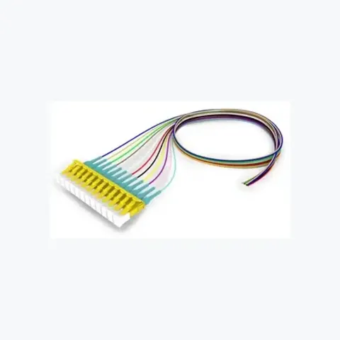 OM4 LC/UPC Keyed Yellow to Unconnectorized, Fiber Pigtail, 0.9 mm Tight Buffer, 12-Fiber Kit Blue - Aqua (1-12)