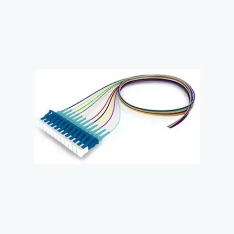 OM4 LC/UPC Keyed Blue to Unconnectorized, Fiber Pigtail, 0.9 mm Tight Buffer, 12-Fiber Kit Blue - Aqua (1-12)