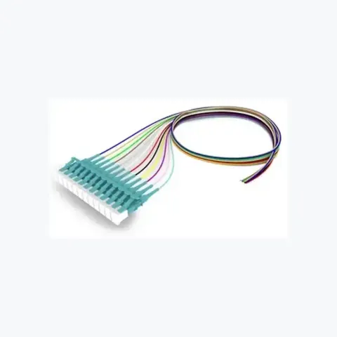 OM4 LC/UPC Keyed Aqua to Unconnectorized, Fiber Pigtail, 0.9 mm Tight Buffer, 12-Fiber Kit Blue - Aqua (1-12)