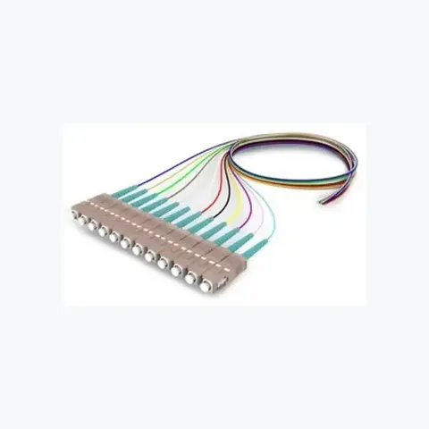 OM4 SC/UPC to Unconnectorized, Fiber Pigtail, 0.9 mm Tight Buffer, 12-Fiber Kit Blue - Aqua (1-12)