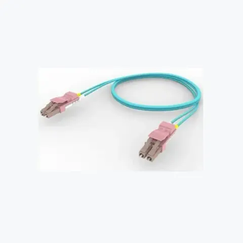 OM4 LC/UPC to LC/UPC Fiber Patch Cord, 1.6 mm Duplex, Plenum, Rose (CB) Locking Clip