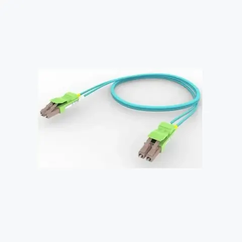 OM4 LC/UPC to LC/UPC Fiber Patch Cord, 1.6 mm Duplex, Plenum, Lime Green (AC) Locking Clip