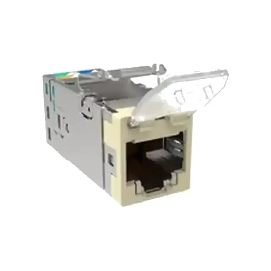 SLX Series Cat 6A Shielded Keystone Jack with Dust Cover, Light Almond