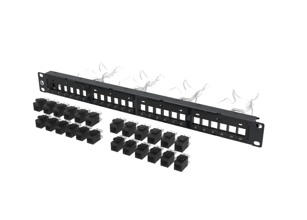 Unshielded Loaded Cat 6 SL 24-port Patch Panel, 1U, Black
