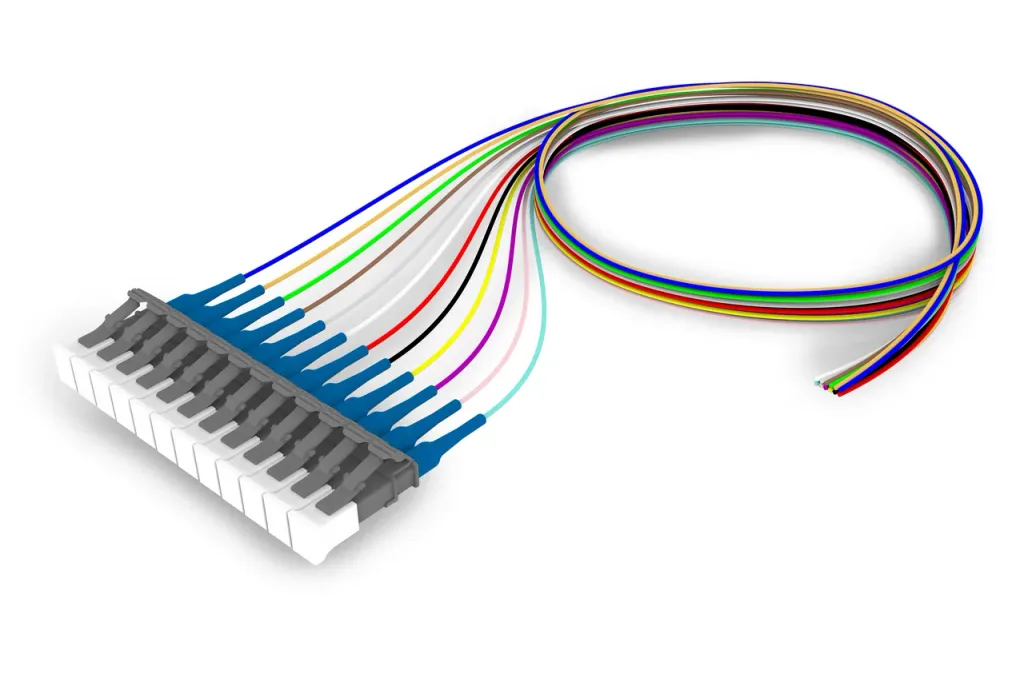 Singlemode LC/UPC Keyed Slate to Unconnectorized, Fiber Pigtail, 0.9 mm Tight Buffer, 12-Fiber Kit Blue - Aqua (1-12)