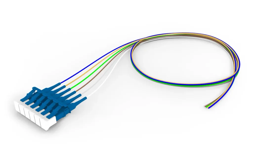 Singlemode LC/UPC to Unconnectorized, Fiber Pigtail, 0.9 mm Tight Buffer, 6-Fiber Kit Blue - White (1-6)
