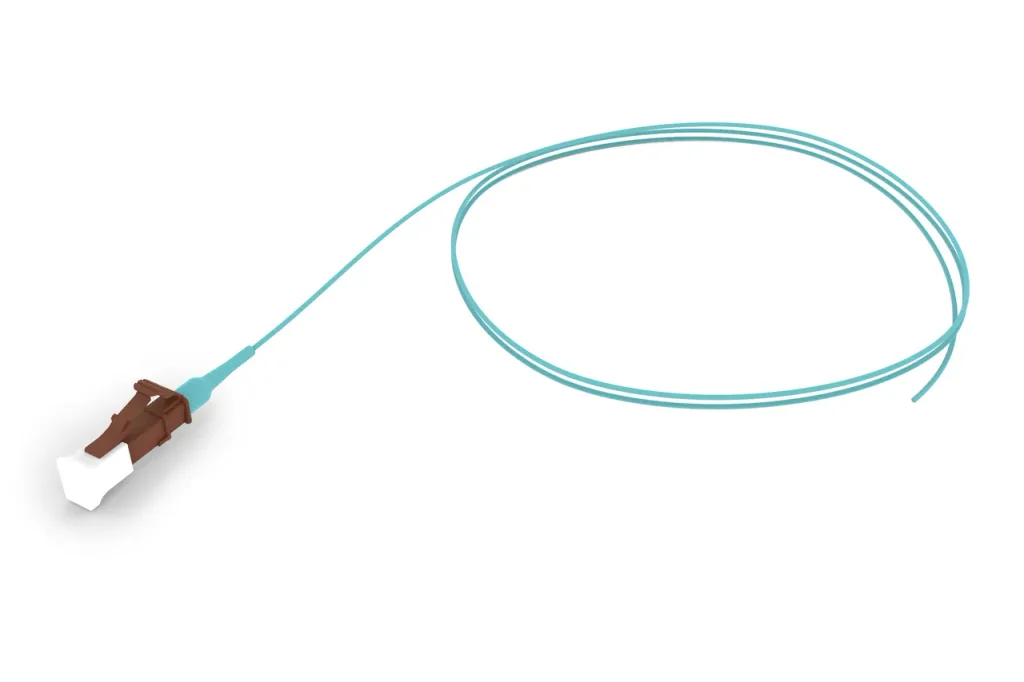 OM4 LC/UPC Keyed Brown to Unconnectorized, Fiber Pigtail Simplex, 0.9 mm SBJ