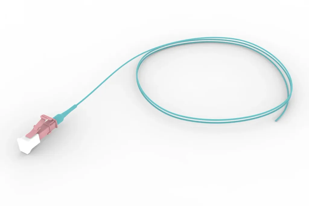 OM4 LC/UPC Keyed Rose to Unconnectorized, Fiber Pigtail Simplex, 0.9 mm SBJ