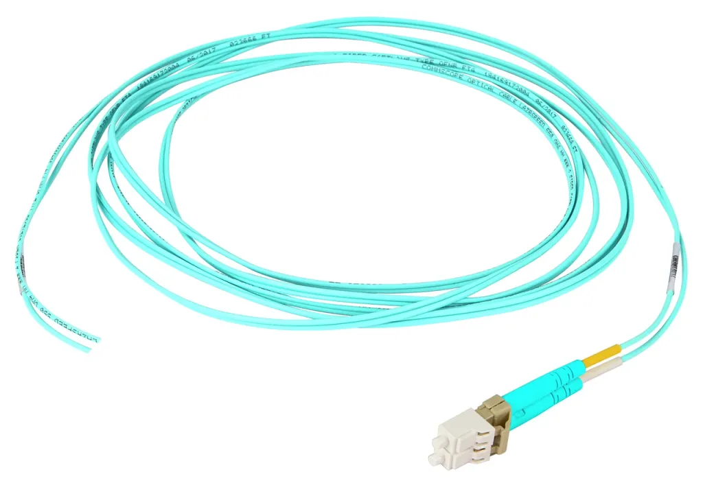 Ultra Low Loss (ULL) OM4 LC/UPC to Unconnectorized, 1.6 mm Duplex Fiber Pigtail, Plenum