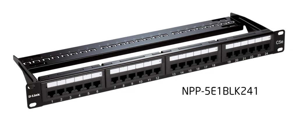 24 Port Cat 5e Patch Panel, 1U, Black