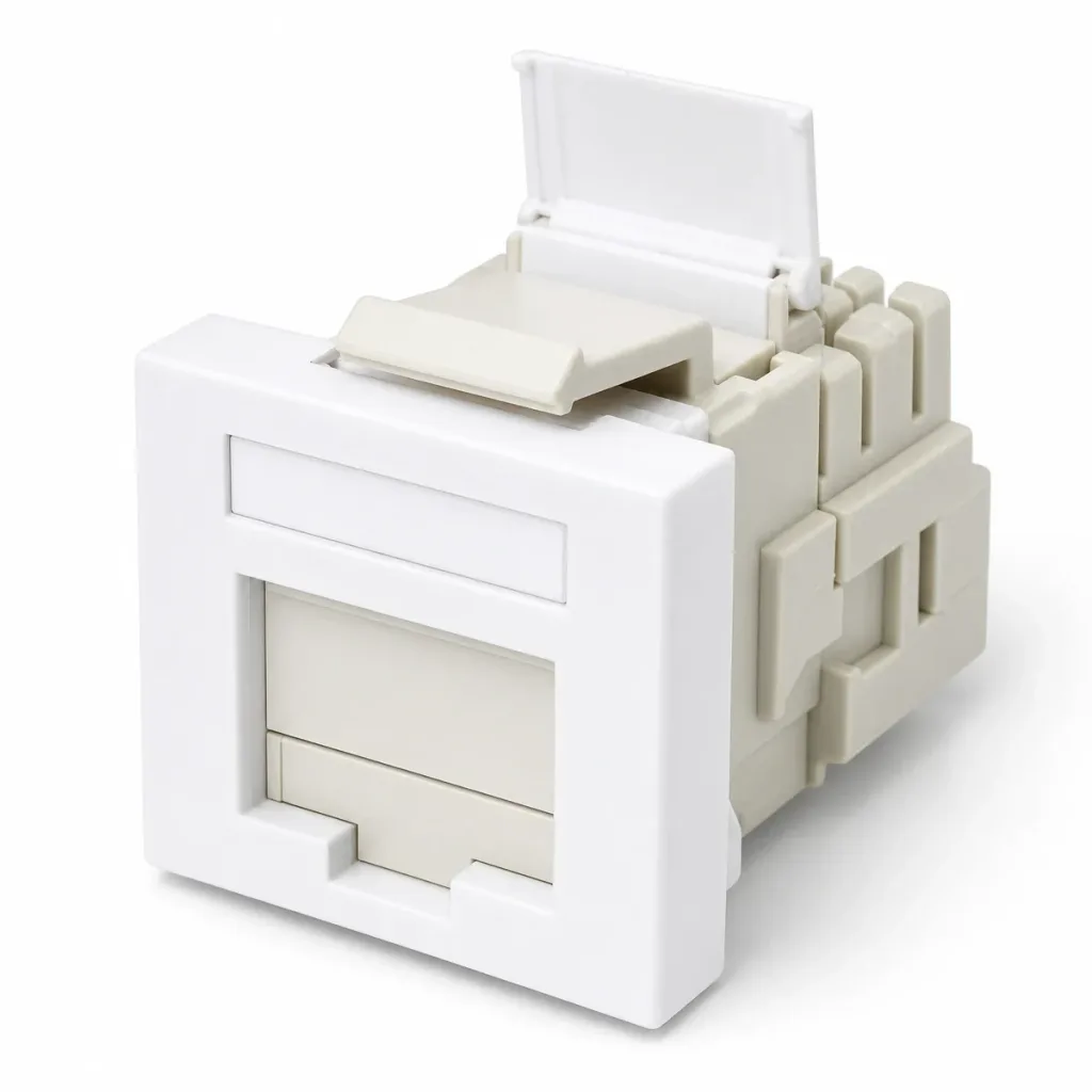 SX-Series Modular Jack, RJ45, JIS Faceplate, Cat6 Unshielded, with Shutter, White